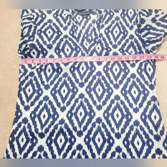 Woman's Brooks Brothers Blue Ikat Tunic Blouse 100% Cotton Size Small 3/4 Sleeve - Picture 8 of 12